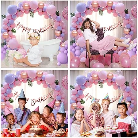 Party Propz Birthday Decoration Kit for Girls - 60 Pcs Balloons for Birthday Decorations, Bday Decorations for Kids, Purple Bday Decoration Kit, Bday Balloons Rose Gold, Purple, Pink