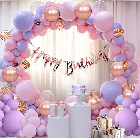 Party Propz Birthday Decoration Kit for Girls - 60 Pcs Balloons for Birthday Decorations, Bday Decorations for Kids, Purple Bday Decoration Kit, Bday Balloons Rose Gold, Purple, Pink